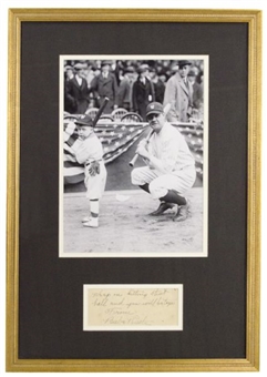 Babe Ruth Uniquely Inscribed and Signed Cut In Framed Photo Display